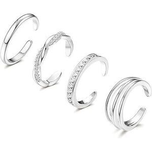 4Pcs 14K Gold Filled Toe Rings, White Gold Plated Toe Ring For Women Hug Cz